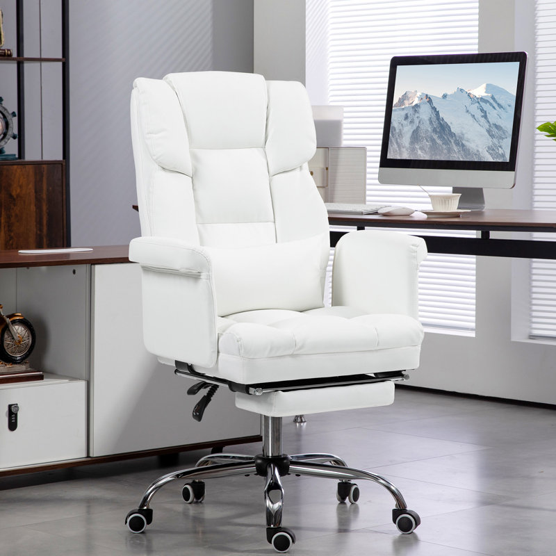 Executive Office Chair, PU Leather Ergonomic Office Desk Chair, Reclining and Swivel Chair, White
