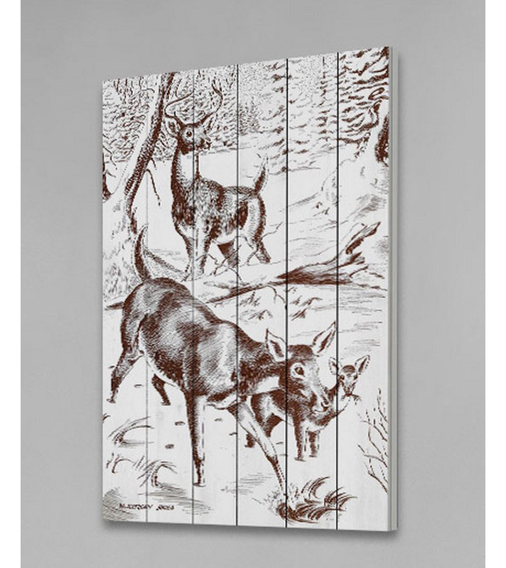 « cerf », reproduction d’impression sur bois, H 24 po x l 16 po