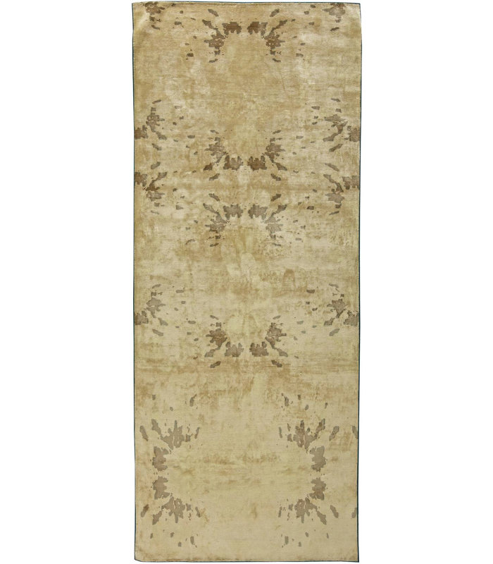 Tapis de couloir contemporain beige en laine fait à la main 5 pi 3 po x 13 pi