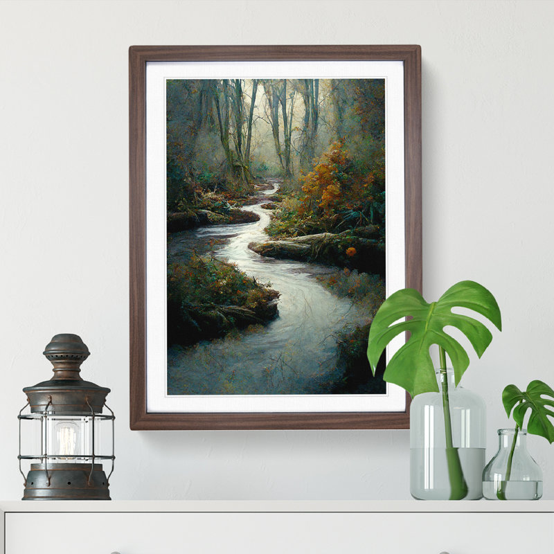 Forest Stream No.5 - Single Picture Frame Painting, 34cm H x 25cm W x 2cm D, Walnut