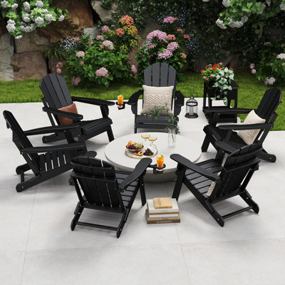 (Set of 6) Hdpe Folding Outdoor Adirondack Chair With Cup Holder 