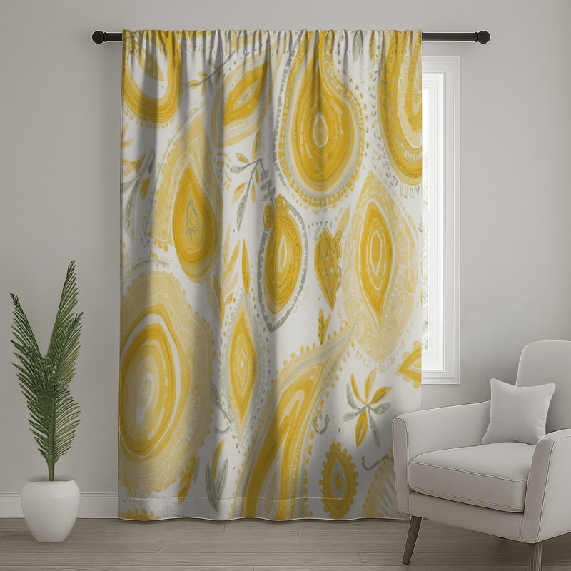 Yellow Paisley Motif Window Curtains, Paisley Sheer & Blockout Curtains - 1 Panel, Sheer, 50" x 80" - 1 Panel