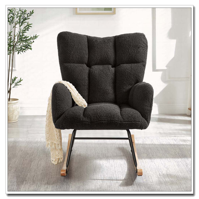 Chaise berçante en tissu Teddy, Gris foncé