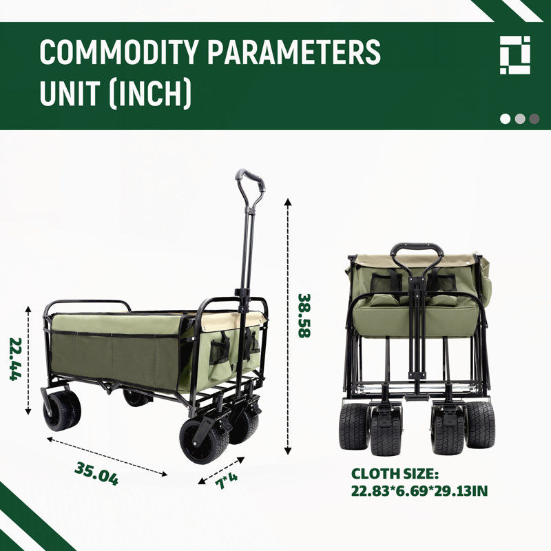 Chariot pliable à roulettes pliable avec roues, Vert