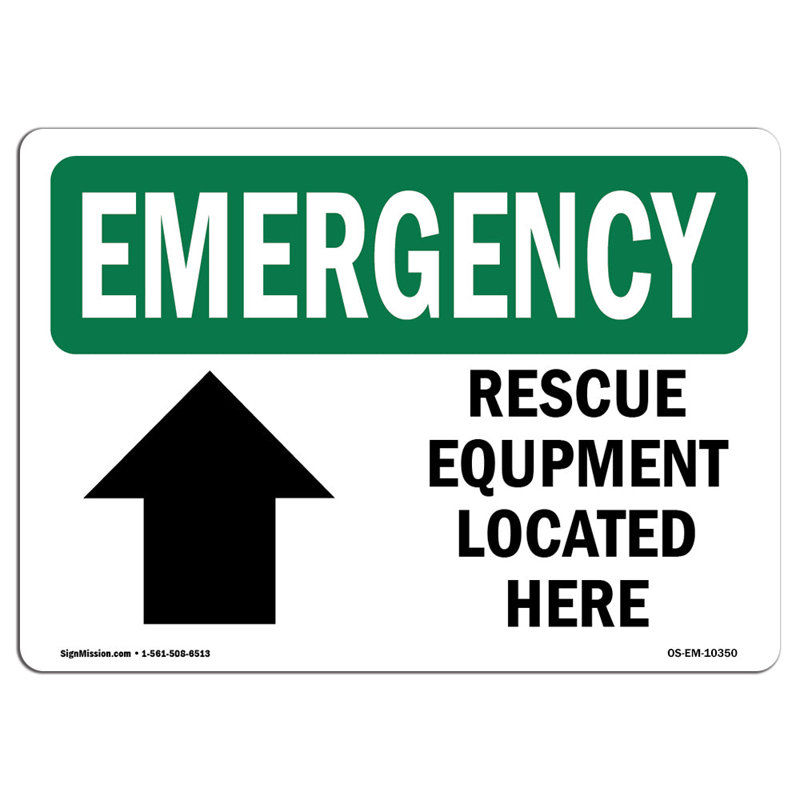 Rescue Equipment Located Here Emergency Sign, 12" H x 18" W x 0.1" D