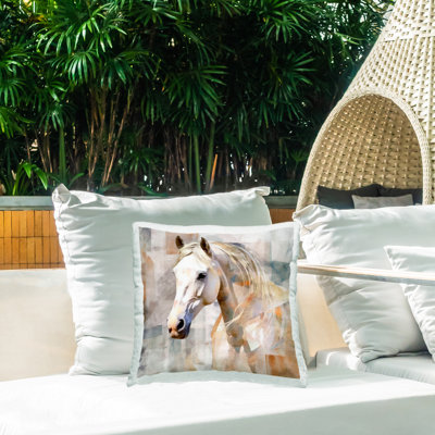 Coussin d'extérieur imprimé géométrique à motif de cheval rustique par Irena Orlov