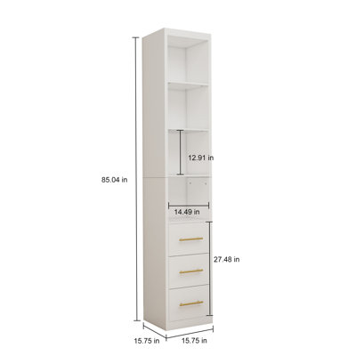 Meuble de rangement latéral blanc à trois tiroirs pour chambre, salon, salle de bain