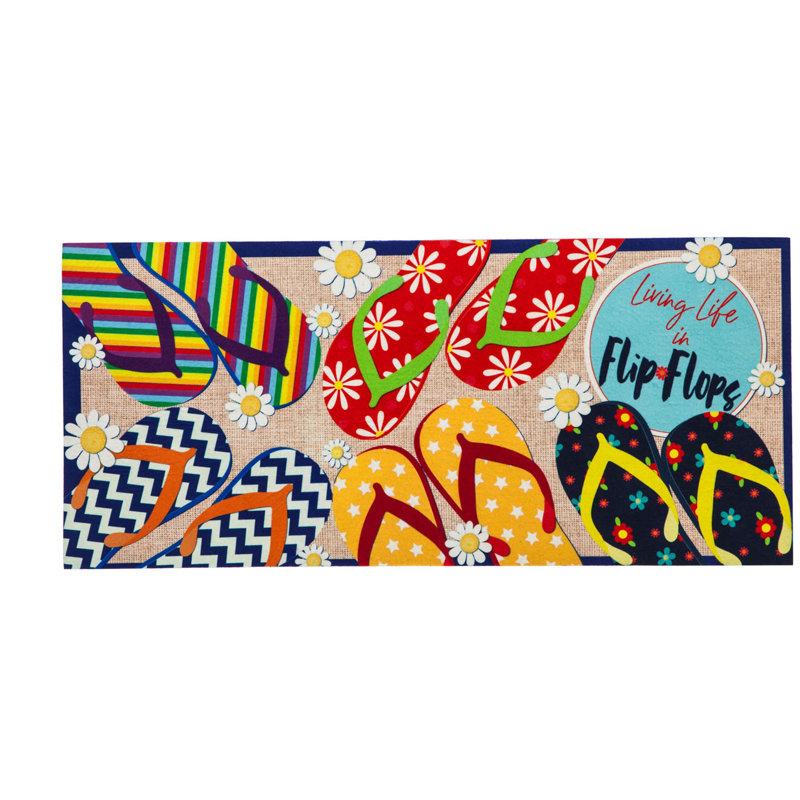 Beach Nautical Flip Flop Life Sassafras Switch 22 in. x 10 in. Non-Slip Outdoor Door Mat