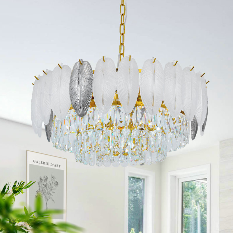 Modern 8 Light Dimmable 4 Layer Glass Chandelier With Crystal Decoration