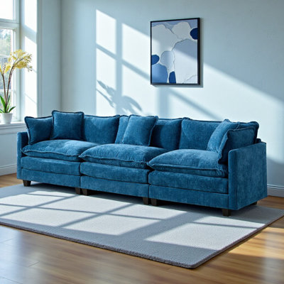 Geneveve 113.8"W Chenille Upholstered Sofa With 5 Compressed Pillows & Compressed Foam Cushions without Ottoman