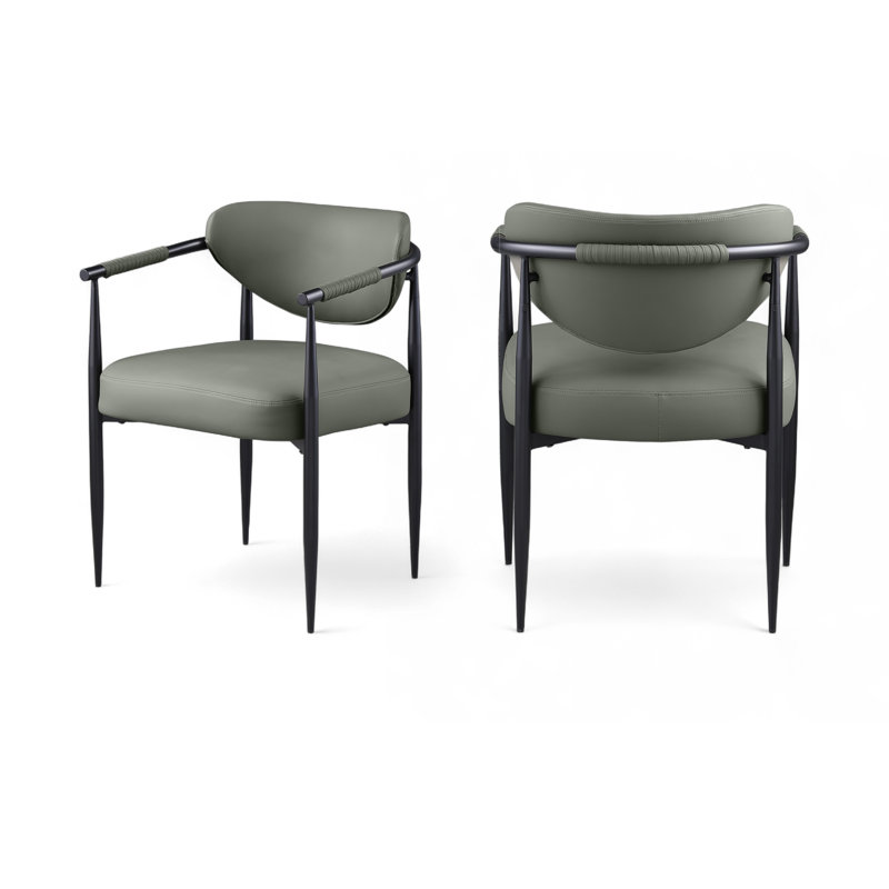Chaise rembourrée en cuir Virella, Cuir olive végétalien, Noir mat