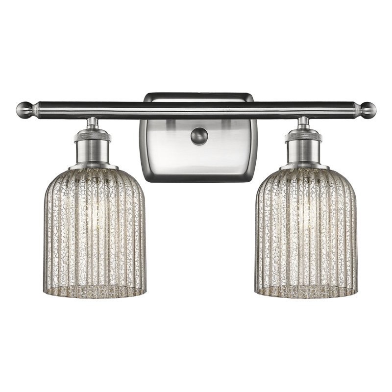 Brysin 15" W 2-Light Dimmable Metal Vanity Light with Glass Shades, Satin Nickel, Mercury