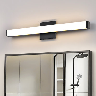 24 po Barre d'éclairage à DEL 1 lumière pour salle de bain moderne intégrée noire matte à intensité variable 3000K, 16W 1100Lm