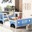 Lit bleu en forme de voiture pleine grandeur avec roulettes - Fabrication en pin et portes de style voiture Fenêtres pour intérêt Rails à lattes prêts pour le matelas Assemblage simple requis Classic In Made Caractéristiques supplémentaires Allure-118084270-118084273