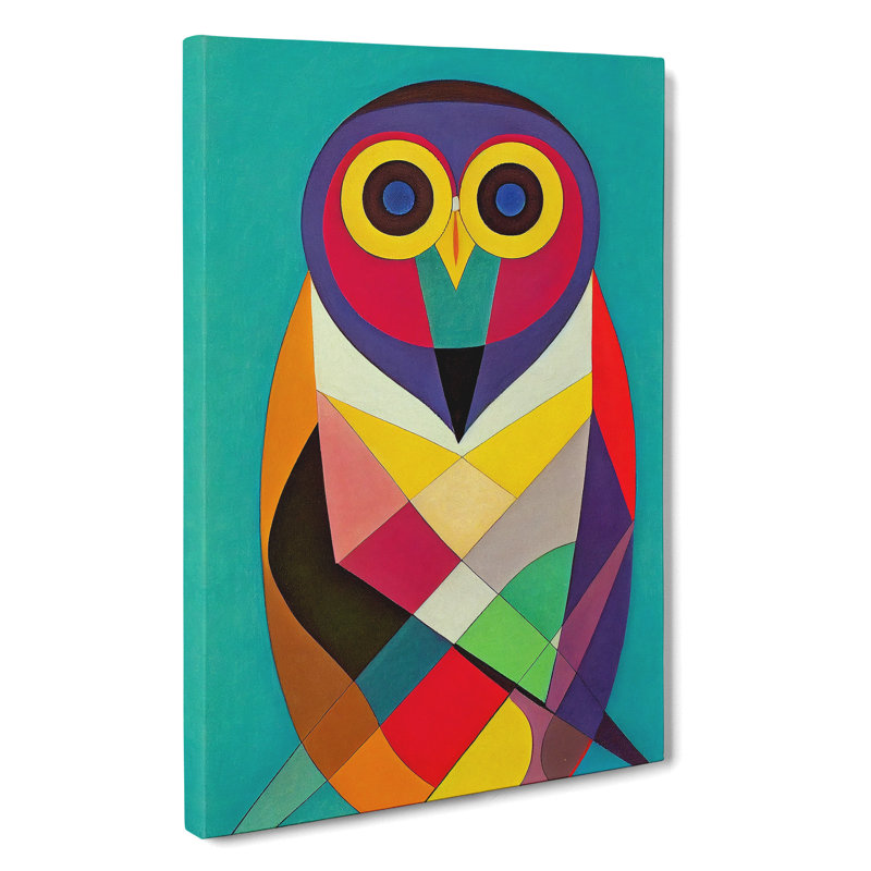 Colourful Abstract Owl No.5 - Wrapped Canvas, 50cm H x 35cm W