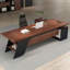 Bureau en bois massif en forme de L brun noyer + noir + acier au carbone avec 3 tiroirs-810097464-810097470