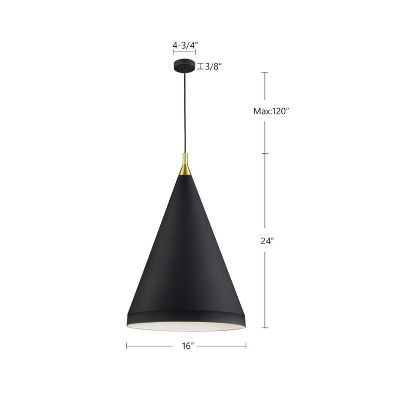 Dorothy 1 - Light Single Cone Pendant, White/Gold, 24" H x 16" W x 16" D