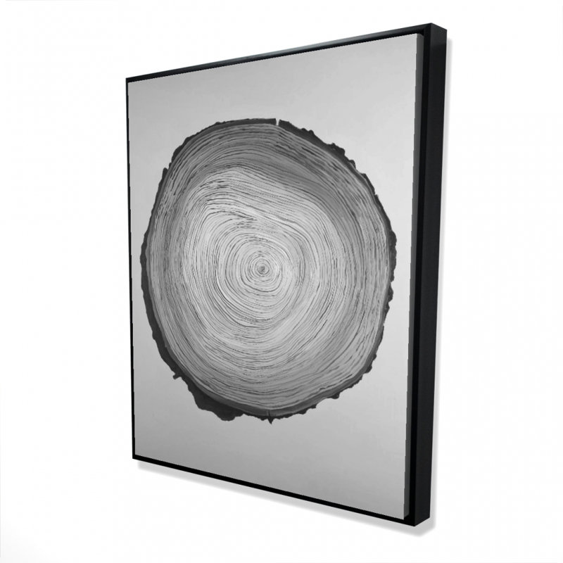 Grayscale Round Shaped Tree Slab Print On Canvas