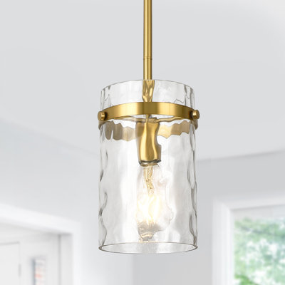 Levona 1 - Light 5.9" Kitchen Island Pendant with Clear Hammered Glass Shade