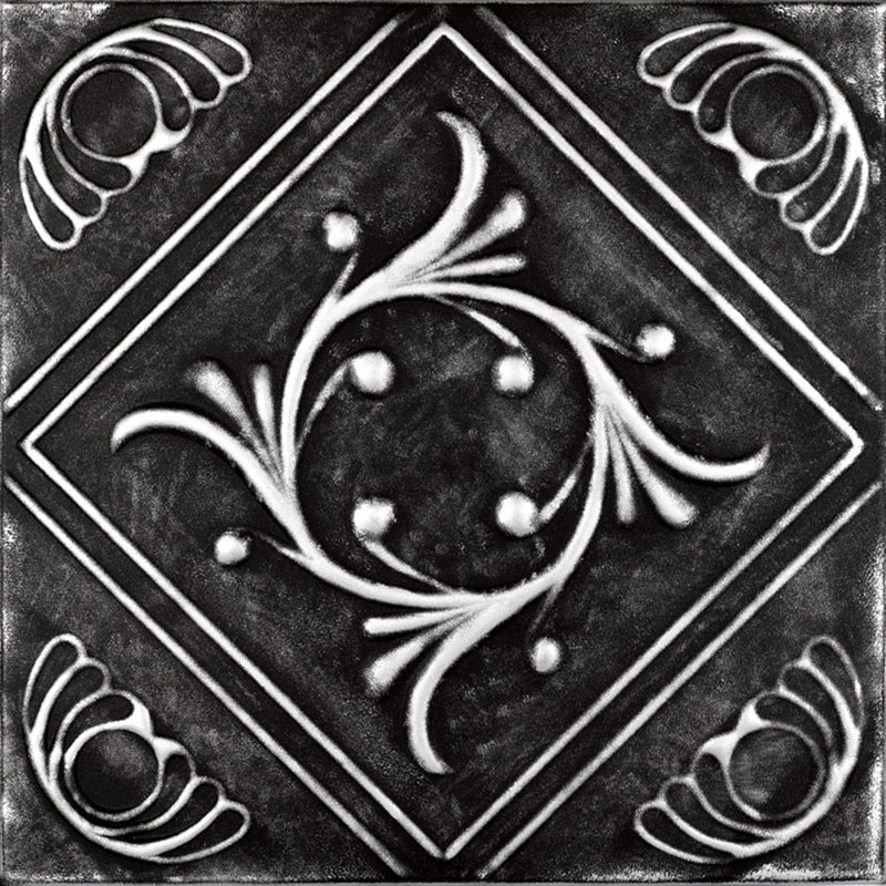 Carreau de plafond en polystyrène recouvert de diamant 1,6 pi x 1,6 pi Diamond Wreath, Noir argent