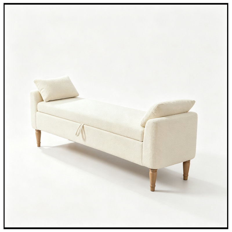 Banc rembourré avec accoudoirs et 2 traversins, Beige