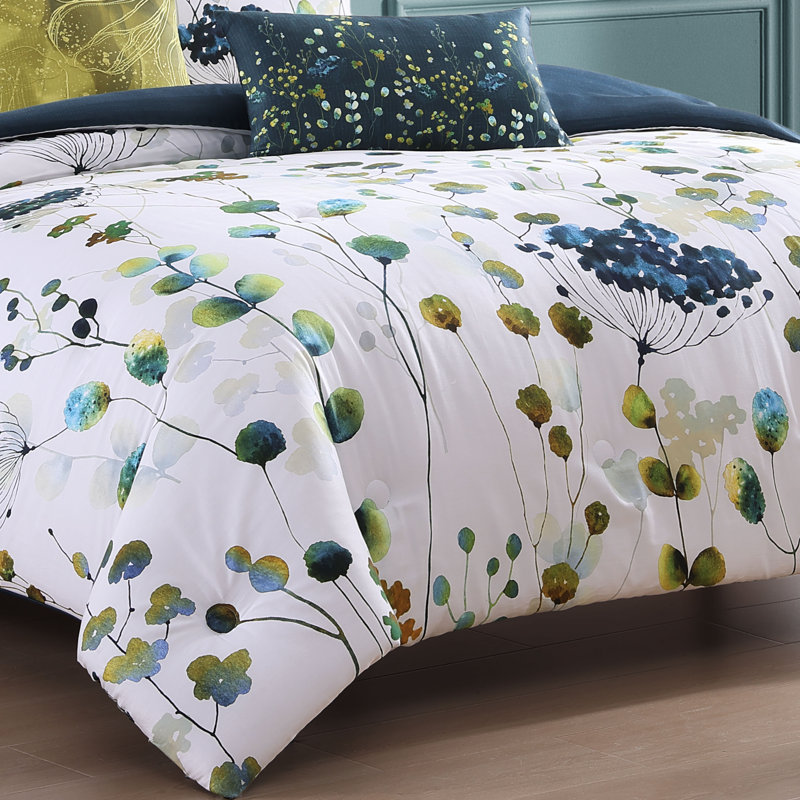 Bebejan Abstract Vines 100% Cotton Sateen 5 Piece Reversible Comforter Set, Queen Comforter + 4 Additional Pieces