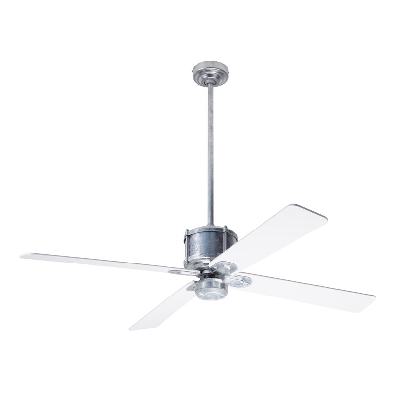 Industry Downrod Ceiling Fan, Remote Control, White, Galvanized