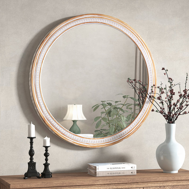 Miroir mural rond rond en bois massif