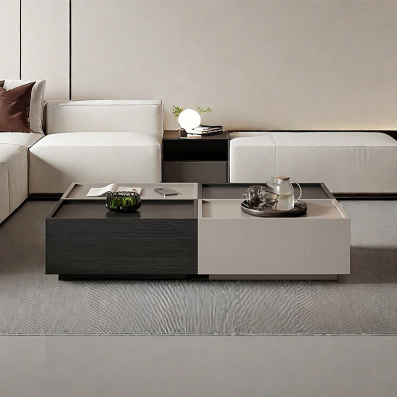 Table basse rectangulaire Creative, H 11 po x L 51,2 po x l 27,6 po, Noir / kaki