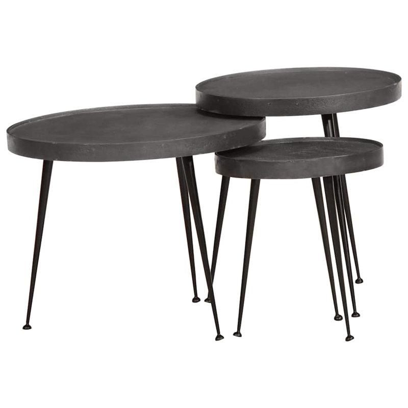 Coffee Table 3 Pcs Engineered Wood, Black
