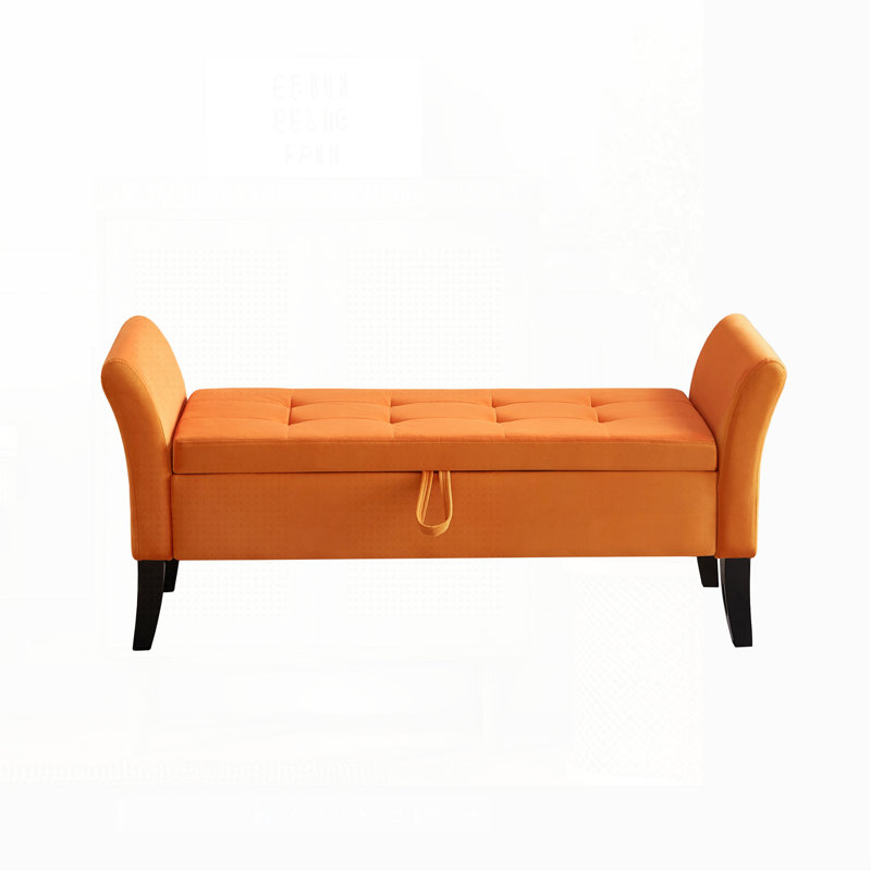 51.5" Bed Bench With Storage With Arm, Orange