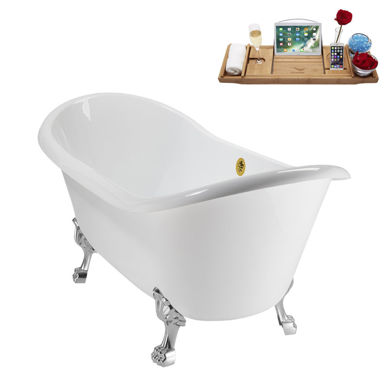 71" Streamline Clawfoot Tub,Tray,Drain and Clawfeet, Polished Chrome, Polished Gold