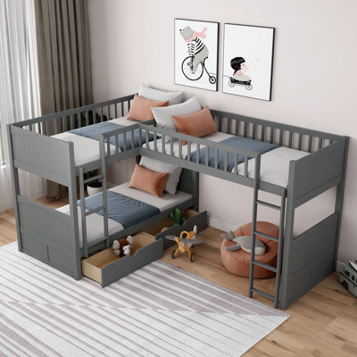 Gunder Twin over Twin 2 Drawer Solid Wood Standard Bunk Bed by Harriet Bee