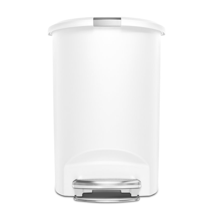 White Plastic Semi-Round Step Trash Can with Steel Pedal