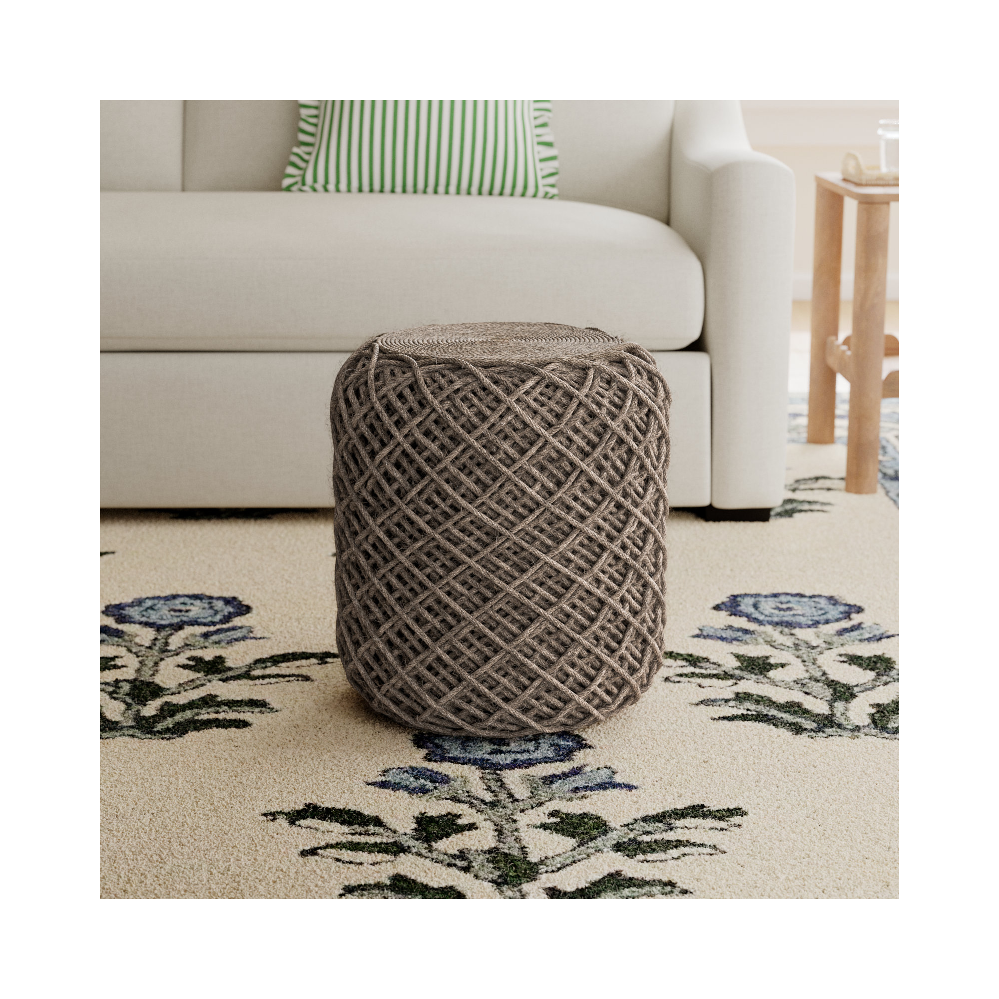 Rudolph Upholstered Pouf, Brown