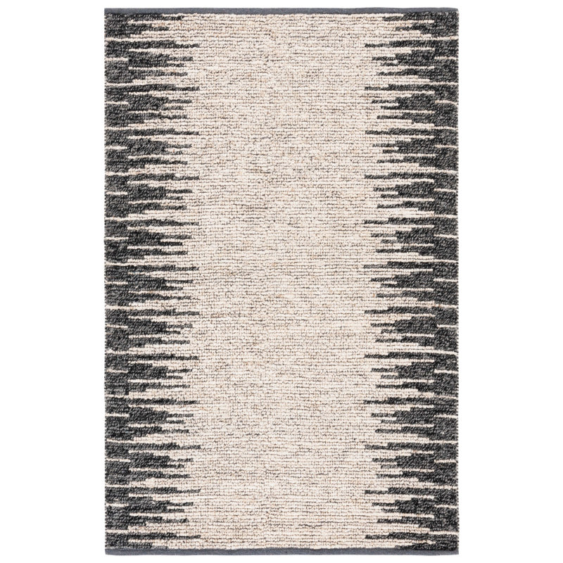 Shelanda Natural Fiber Hand Woven Jute/Wool Abstract Rug in Bleach/Black, Rectangle 3' x 5'