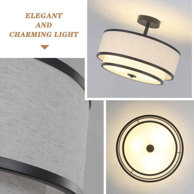 Luminaire moderne avec abat-jour en tissu (noir), Beige/noir