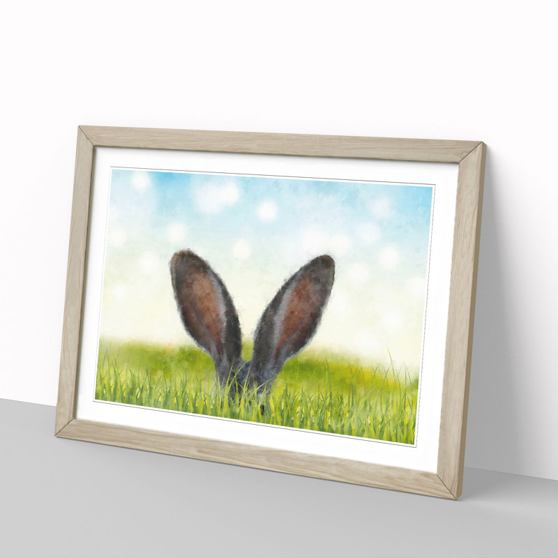 Ears of a Hare in the Grass - Picture Frame Graphic Art Print, 33cm H x 45cm W x 2cm D, Oak Framed
