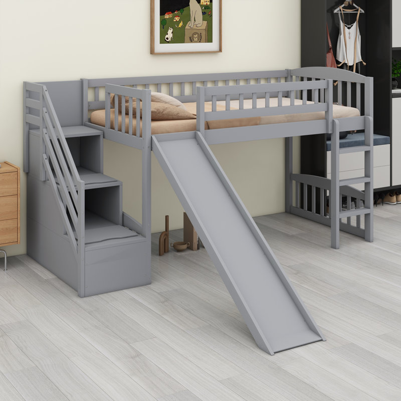 Space-Saving Stairway Loft Bed, Gray