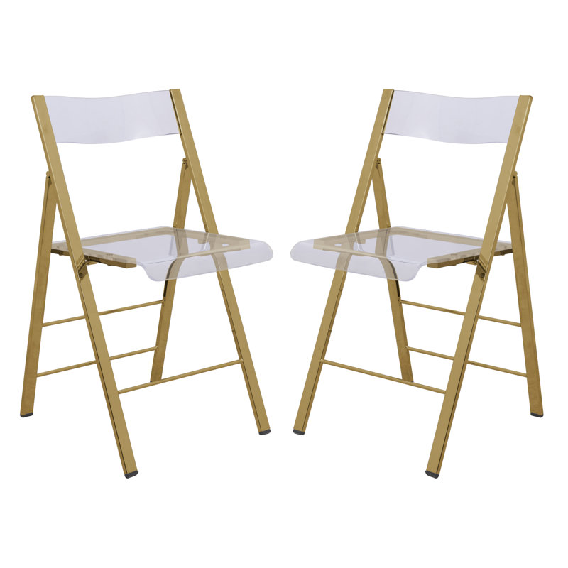 Chaise pliante en acrylique transparent avec structure en acier inoxydable et repose-pieds - Chaise d'appoint empilable à dossier ouvert