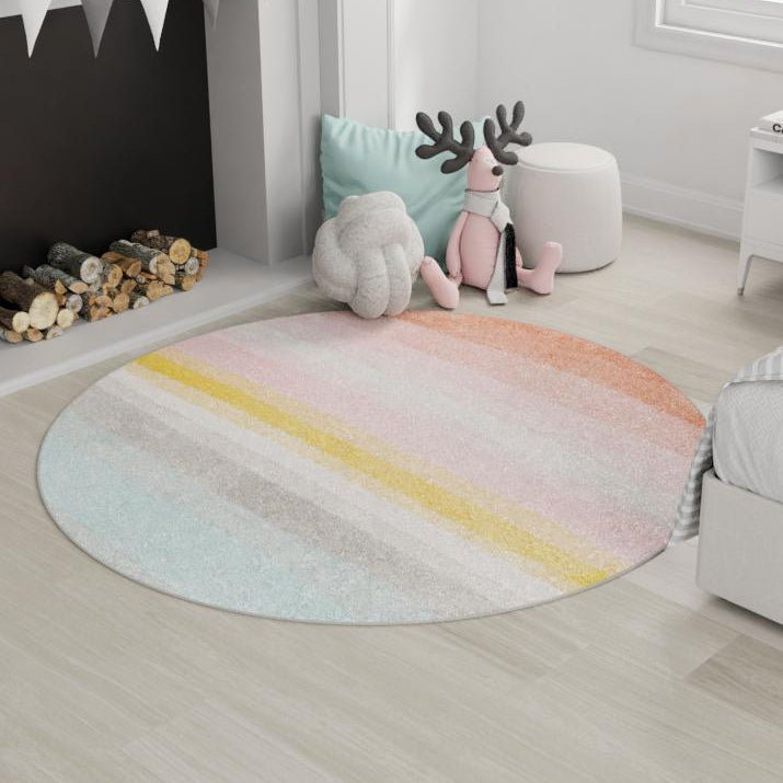 Whimsy Kids Round Ivory and Multi-Color Synthetic Rug