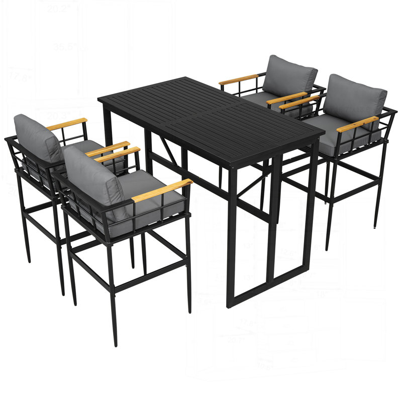 Outdoor Dining Set with Sturdy Iron and Natural Armrests for Various Spaces, Gray