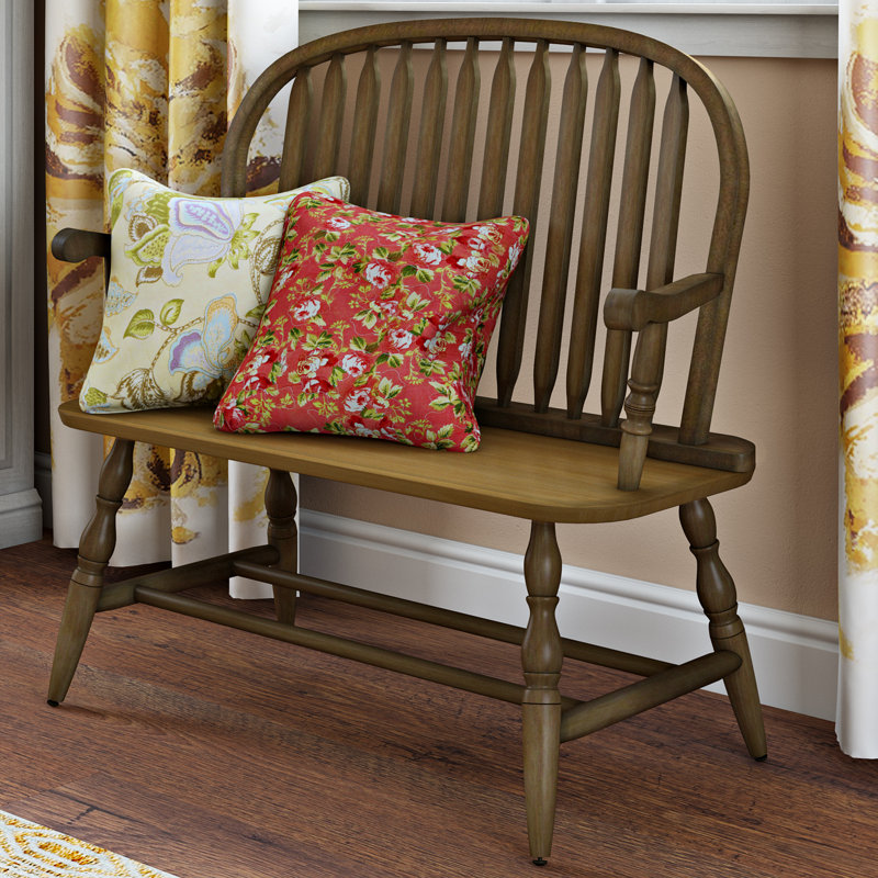 Classic Brown 44" Farmhouse Bench with Durable Rubberwood Frame