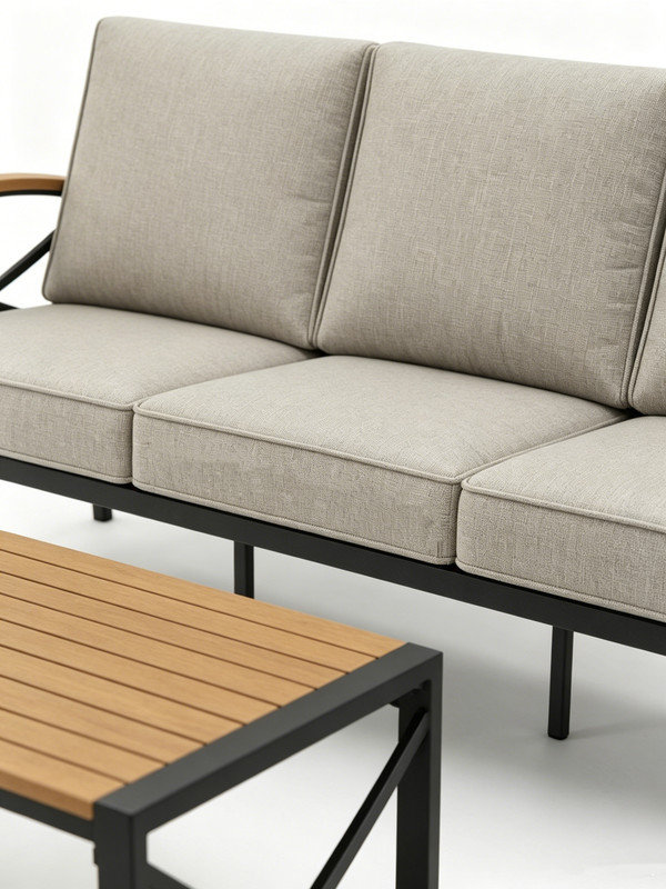 Ensemble de conversation de terrasse 69,3 po à 3 sièges profonds avec housses de coussin lavables à la machine + table basse HDPT, ensemble de conversation extérieur en acier toutes saisons avec sommier à lattes à drainage rapide pour terrasse / patio / cour arrière