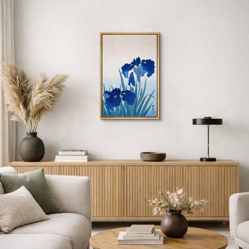 Œuvre d'art japonais iris bleu, photos botaniques élégantes, impression sur toile encadrée, H 36 po x l 24 po x 1,5 po