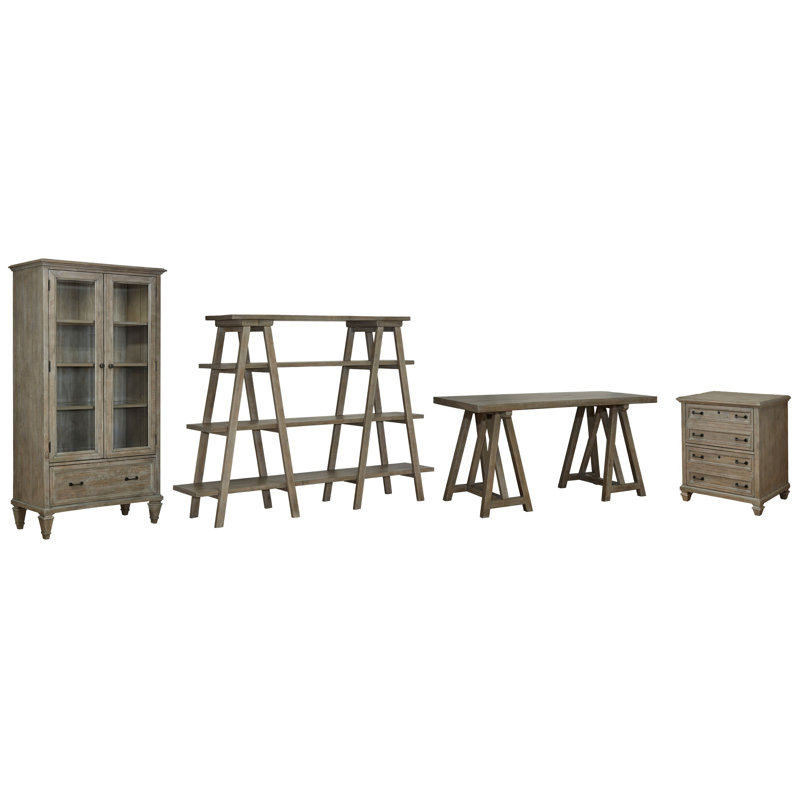 Desk With Lateral File Bookshelf And Door Bookcase, 4 Pieces:Desk, Filing Cabinet, Bookcase, Bookshelf, Dovetail Gray