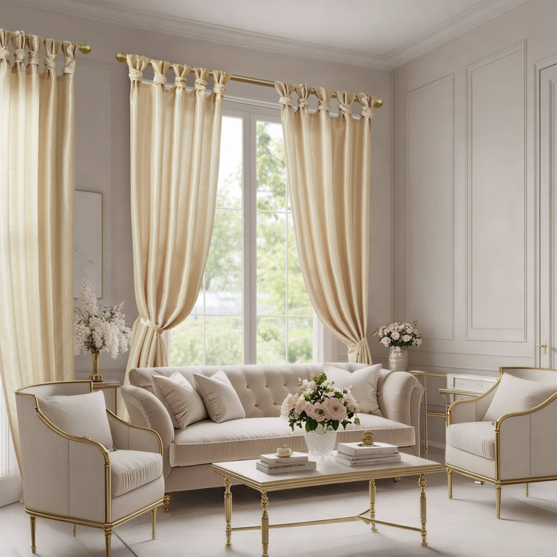 Karlita Champagne Faux Silk Single 50x84" Blackout Window Curtain Panel, Champagne, 50" W x 84" L