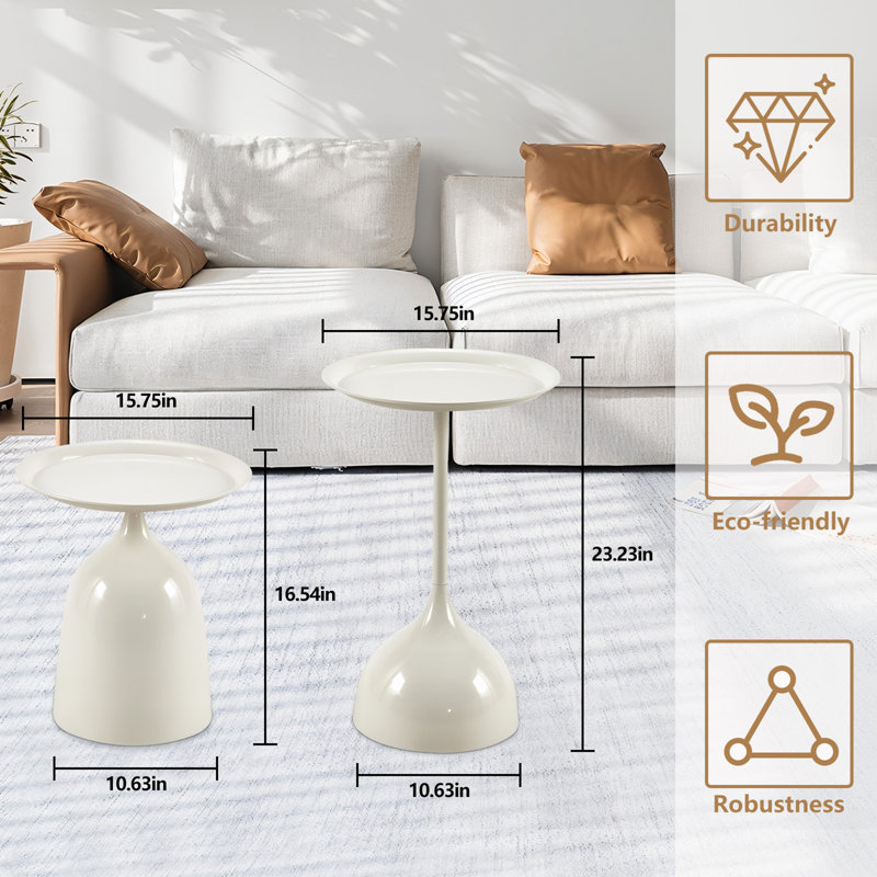 Small Coffee Table Set Of 2, Round Coffee End Table With Metal Frame White Side Table Centre Table For Living Room, Bedroom And Balcony, Modern Style