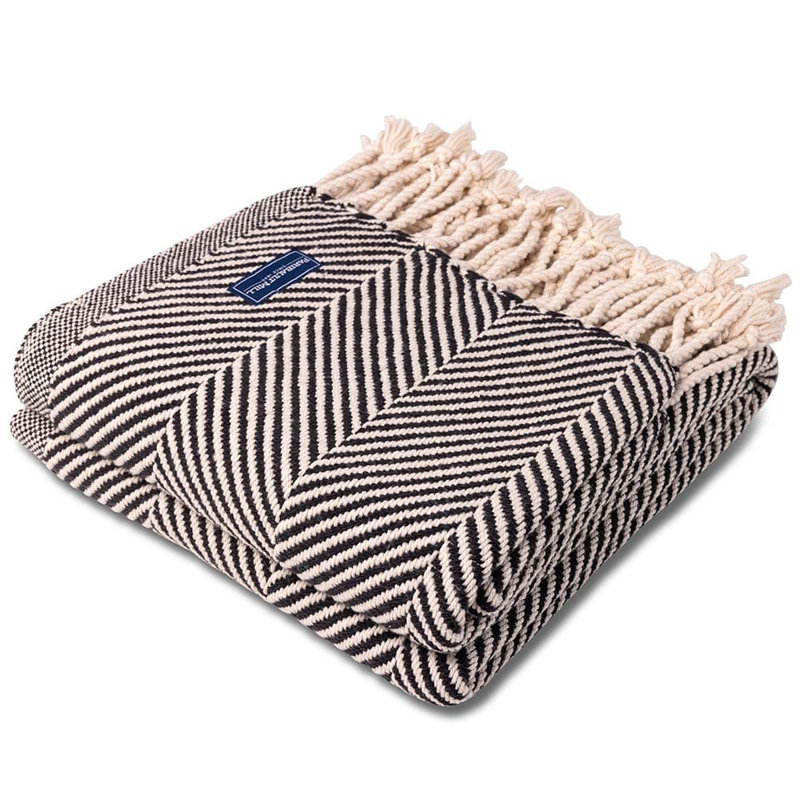 Jeté en coton Coastal Monhegan, Chevron noir