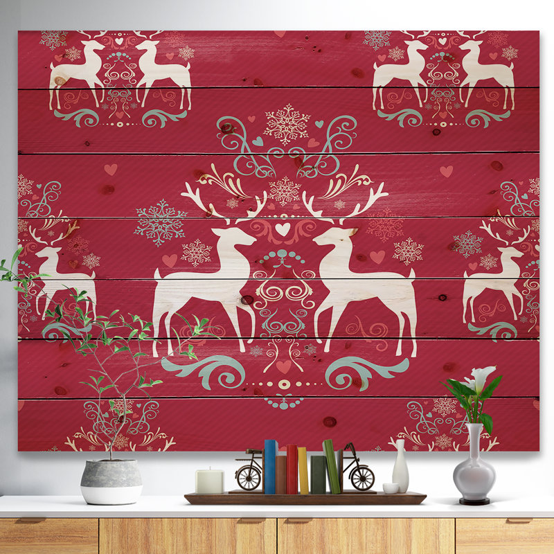 « jolie renne de motif de noël avec flocons de cristal », impression, H 30 po x l 40 po x P 0,78 po, Bois